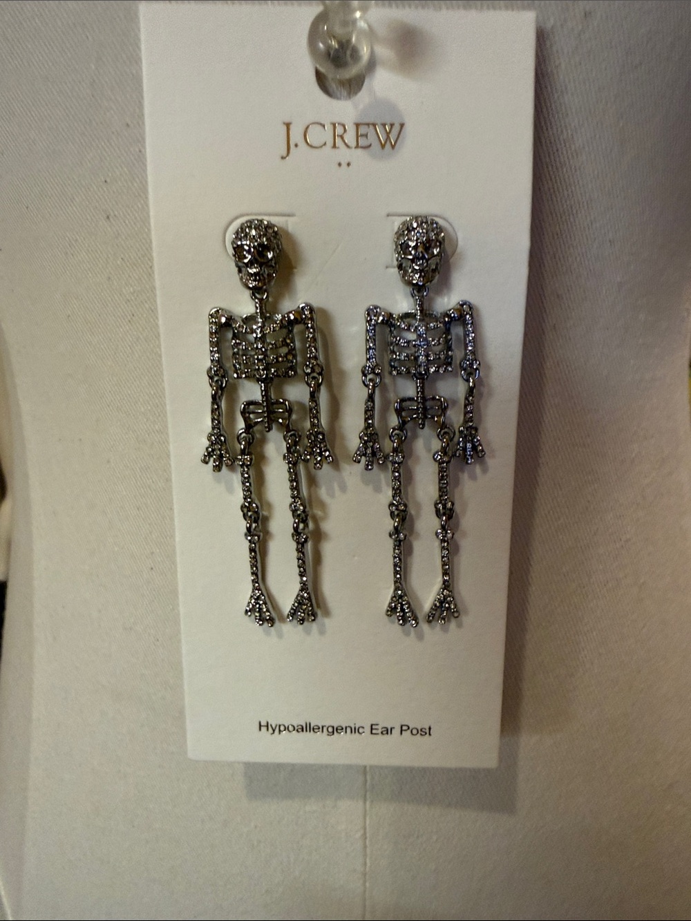 J. Crew Factory Gunmetal Crystal Skeleton Drop Earrings - Black Silver